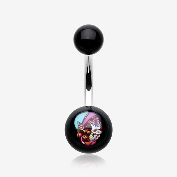 Day of the Dead Lady Acrylic Logo Belly Button Ring - Picture 1 of 2
